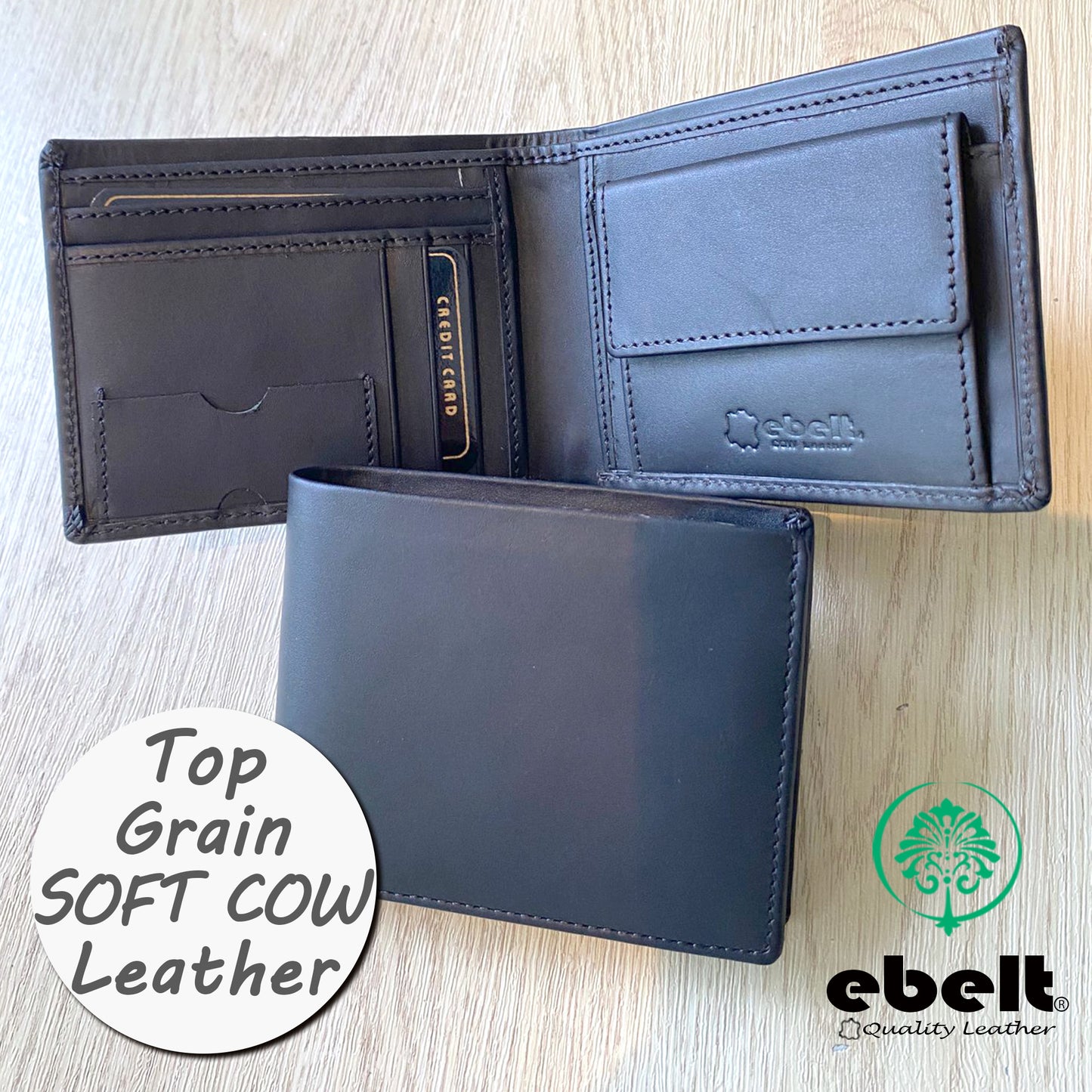 【香港品牌 ebelt】  頭層牛皮真皮銀包（零錢格）Top Grain Cow Leather Wallet - WM 123
