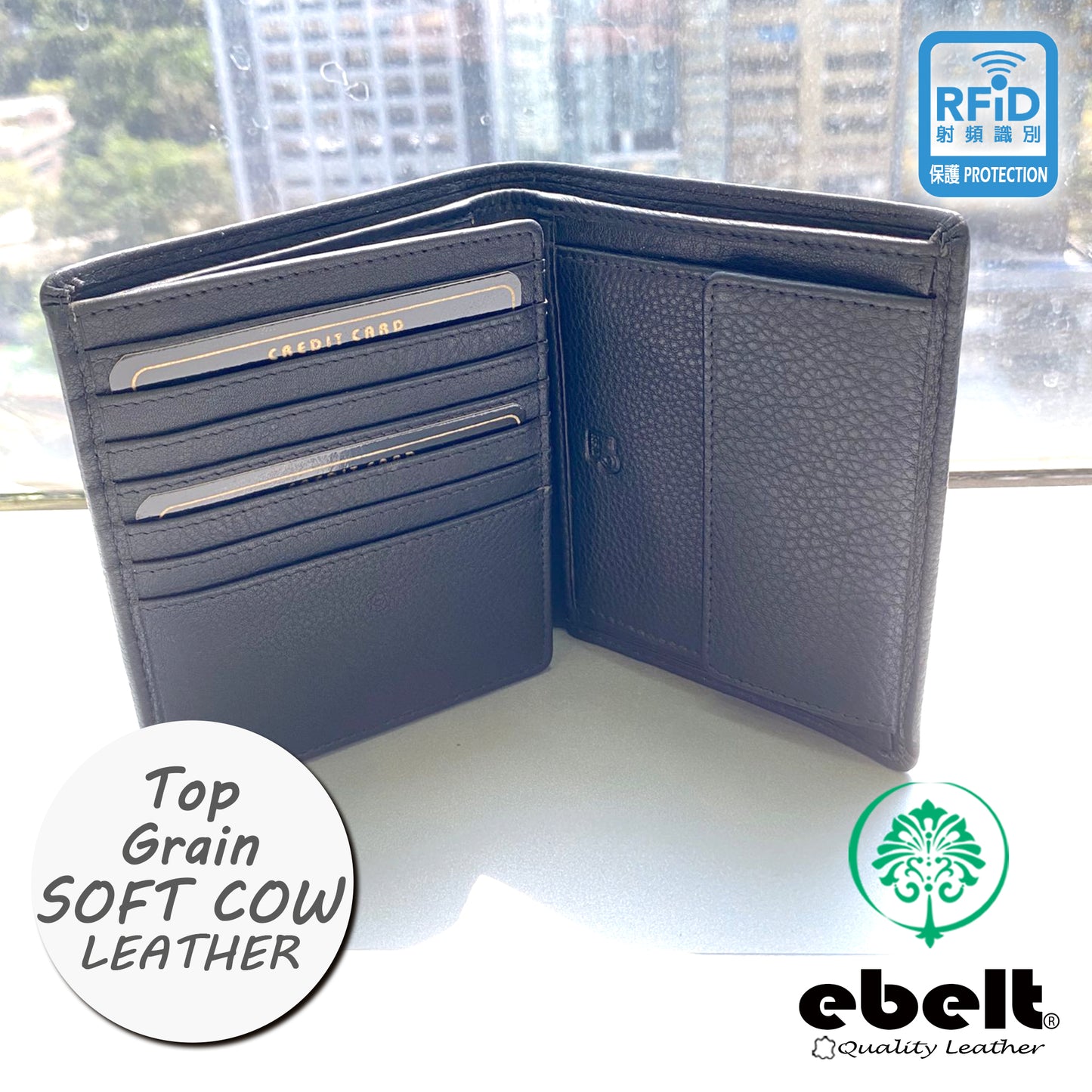 [香港品牌 EBELT] WM 165 RFID 頭層牛皮真皮銀包（多咭位）TOP GRAIN COW LEATHER WALLET