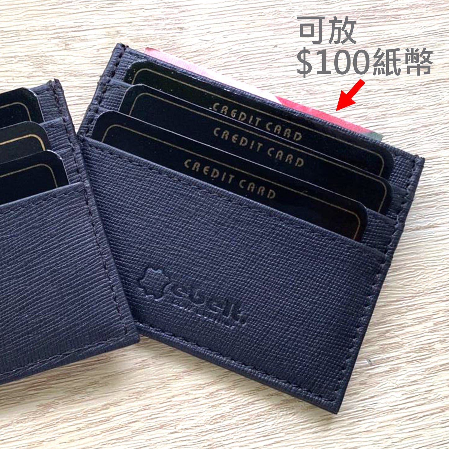 【香港品牌 ebelt】印度製 十字壓紋 牛皮 咭片套銀包  SOFFIANO COW LEATHER Card Holder Wallet -WM 168